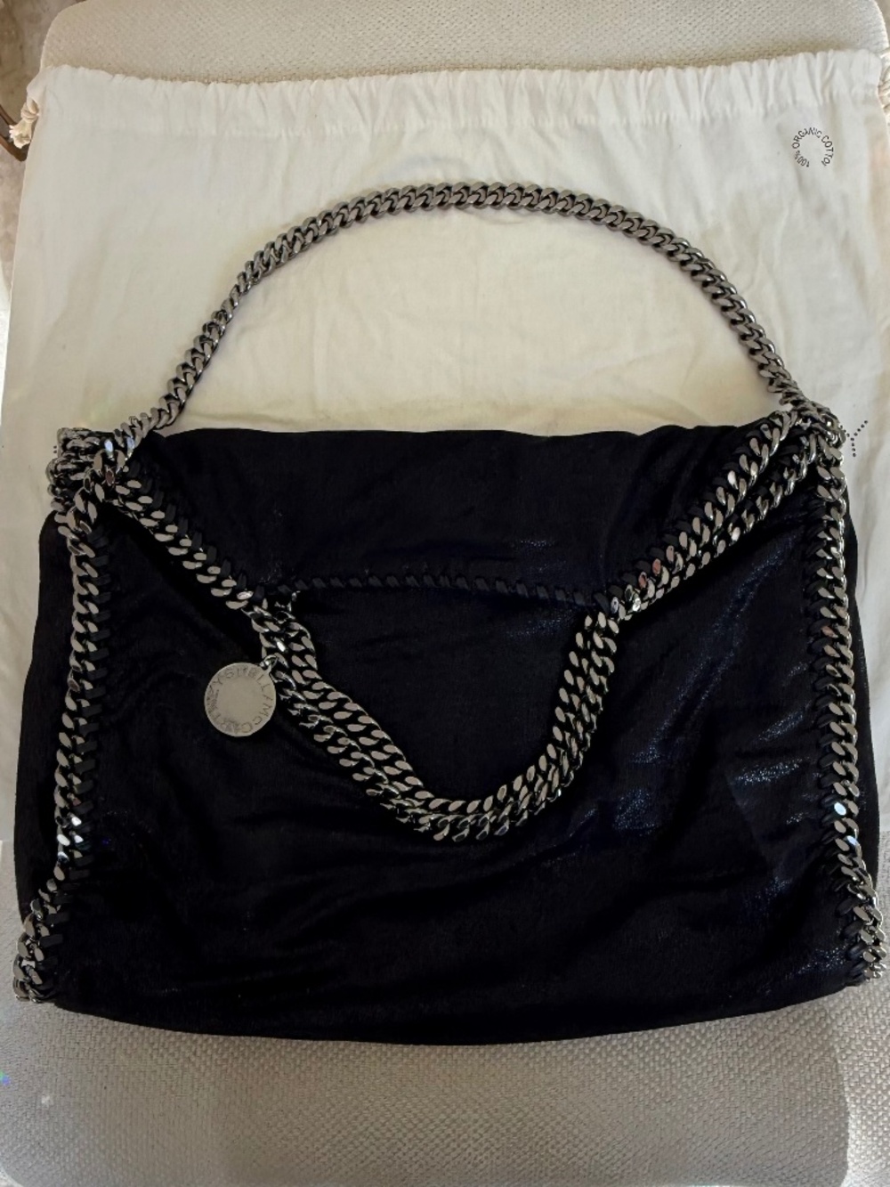 Authentic Stella McCartney Black Shaggy Deer Faux-Leather Falabella Tote Bag